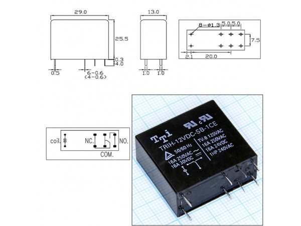 Реле 12VDC TRIH-12VDC-SB-1CE 1C 16A/250VAC