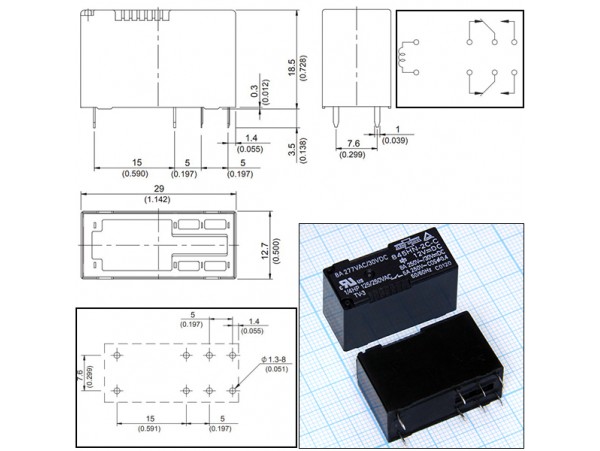 Реле 12VDC 845HN-2C-C 2C 8A/277VAC