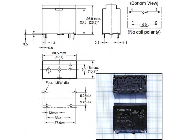 Реле 12VDC G4A1APE12DC 1A 20A/250VAC