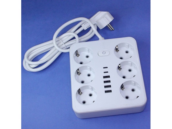 Удлин.6роз,сет.4USB+2Type-C  с/з.1,8м 10А