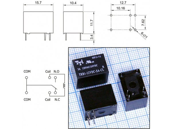 Реле 12VDC TRB1-12VDC-SA-CL-R 1C 3A/120VAC
