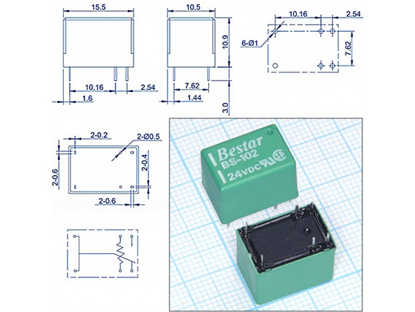 Реле 24VDC BS-102 1C 2A/120VAC