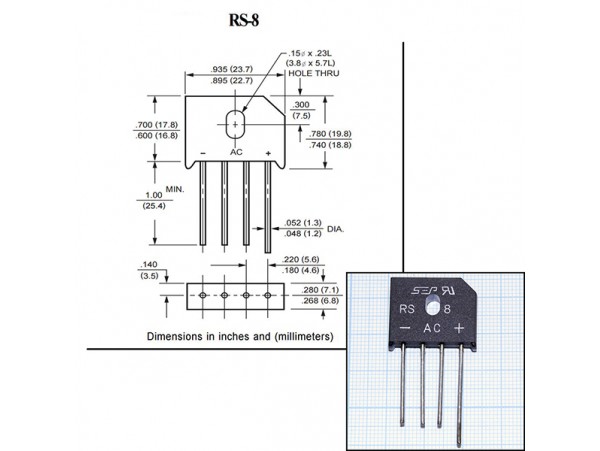 KBU8M[RS807/KBU810]1000V/8A Диодный мост