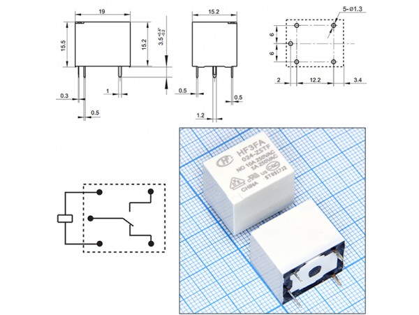 Реле 24VDC HF3FA024-ZSTF 1C 10A/250VAC