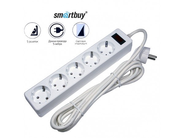 Фильтр сетевой 5 роз.5м  Smartbuy 10А с выкл.