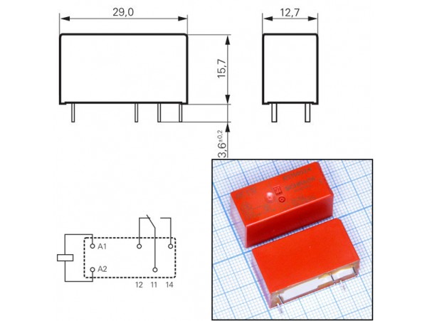 Реле 24VDC RT114024 1C 12A/250VAC Schrack