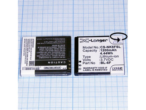 Nokia E65 8g Акк.N91/N95 BL-6F China 1200mAh CS-NK6FSL