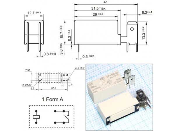 Реле 24VDC JQX-115F-Q/024-1H/HF115F-Q 1A 18A/250VAC