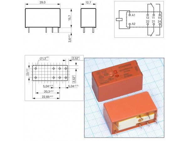 Реле 48VDC RT424048 2С 8A/250VAC