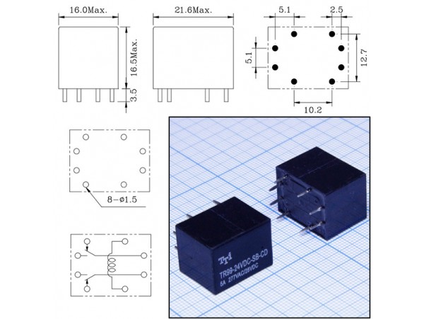 Реле 24VDC TR99-24VDC-SB-CD 2C 5A/277VAC