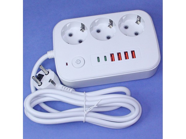 Удлин.3роз,сет.4USB+2Type-C 1,8м 10А земля