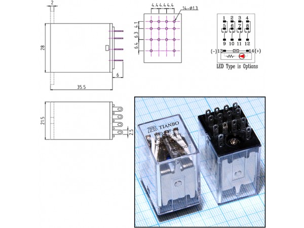 Реле 24VAC HJQ-22F 4C 5A/240VAC