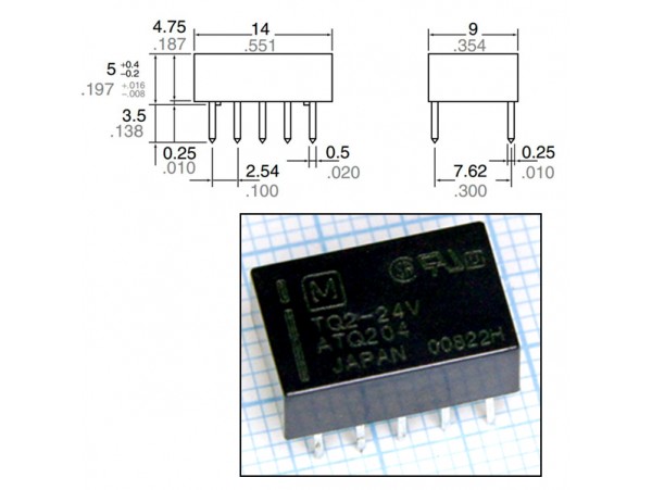 Реле 24VDC TQ2-24V 2C 1A/125VAC Panasonic