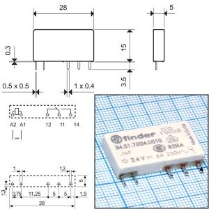 Реле 24VDC 345170240010 1C 6A/250VAC Finder