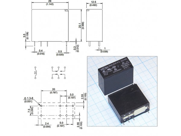 Реле 12VDC 894H-2CH1-F-C 12A/277VAC