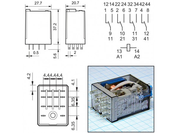 Реле 24VDC 553490240040 4C 7A/250VAC Finder