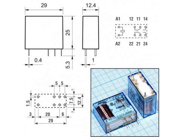 Реле 12VDC 405290120000 2C 8A/250VAC Finder