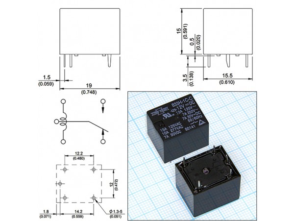 Реле 12VDC 833H-1C-C 1C 7A/250VAC