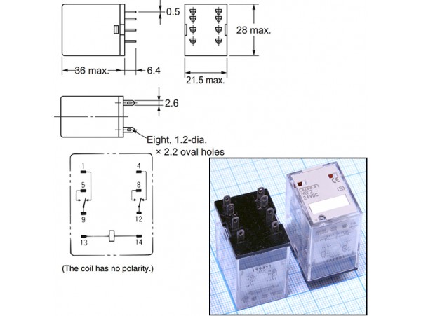 Реле 24VDC MY2 24DC[S] 2C 5A/250VAC