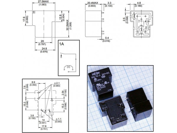Реле 24VDC 832-1A-C 1A 30A/277VAC