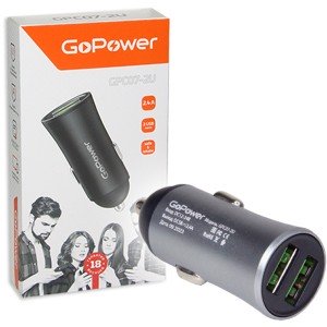 АЗУ 2USB 5V 2,4A GoPower серый