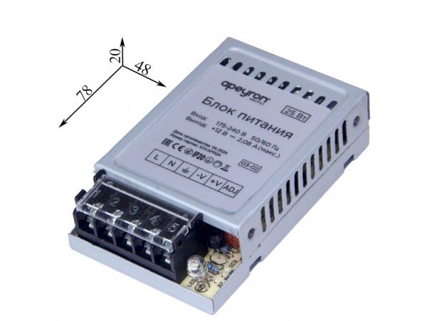 БП LED 12V 2A 25W IP20 металл APEYRON