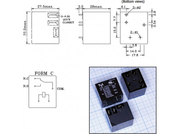 Реле 12VDC TR91-12VDC-SC-C 1C 40A(NO)/30A(NC)/240VAC