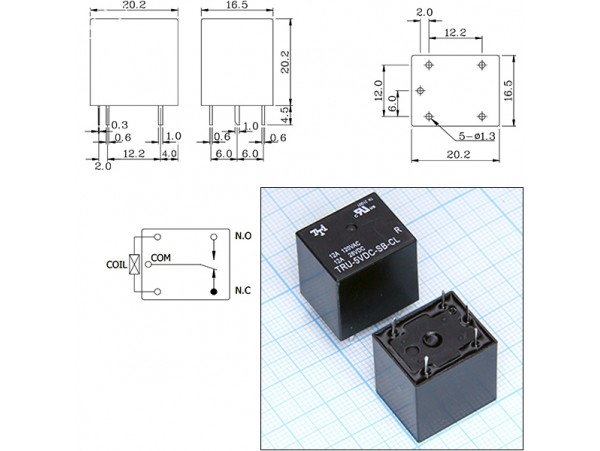 Реле 5VDC TRU-5VDC-SB-CL 1C 12A/120VAC