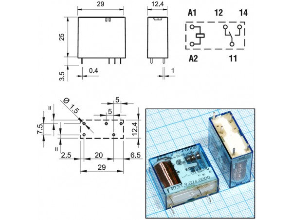 Реле 24VDC 405190240000 1C 12A/250VAC Finder