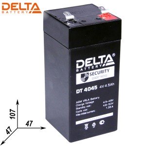 Аккумулятор 4V/4,5Ah DT4045(47) DELTA 47x47х107