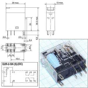 Реле 24VDC G2R-2-SN(S) 2C 5A/250VAC