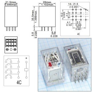 Реле 220VAC JZX-18FF4CbAC220V1L 4C 10A/220VAC