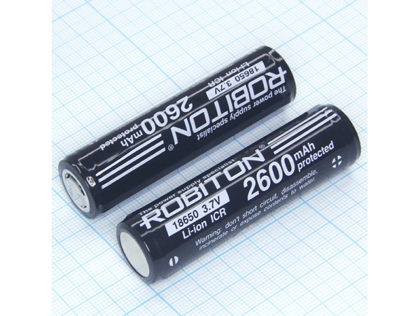Аккумулятор 3,7V/2600 mAh 18650 (d=18;L=70) Robiton защ