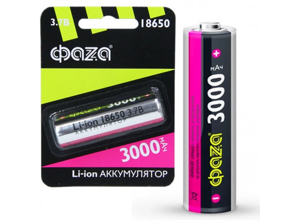 Аккумулятор 3,7V/3000 mAh 18650 (d=18;L=67) Фаzа б/защ.