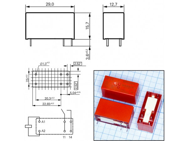 Реле 12VDC 9-1415006-1/RTH34012 1A 16A/250VAC SCHRACK