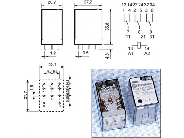 Реле 24VDC 551390240000 3C 10A/250VAC Finder