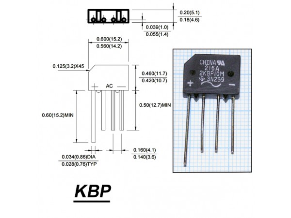 2KBP10(M) (1000V/2A) диодный мост