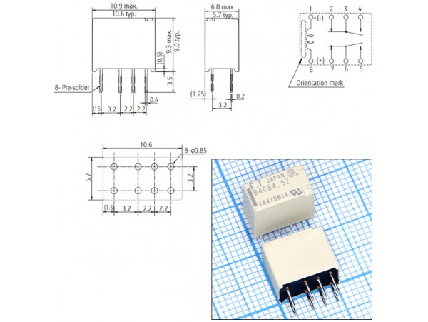 Реле 4,5VDC FTR-B4CB4.5Z 2C 1A/125VAC