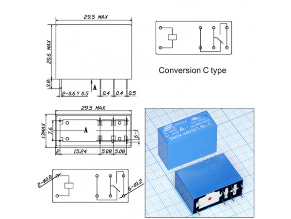 Реле 48VDC SMIH-48VDC-SL-C 1C 16A/250VAC