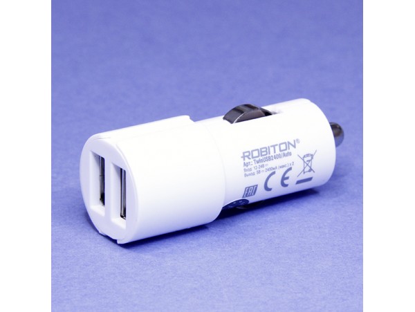 USB 2х2400 Устройство зарядное авто АЗУ Robiton