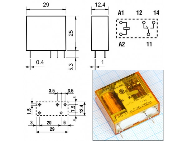 Реле 230VAC 403182300000 1C 12A/250VAC Finder