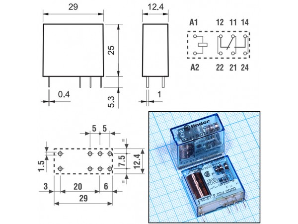 Реле 24VDC 406190240000 1C 16A/250VAC Finder