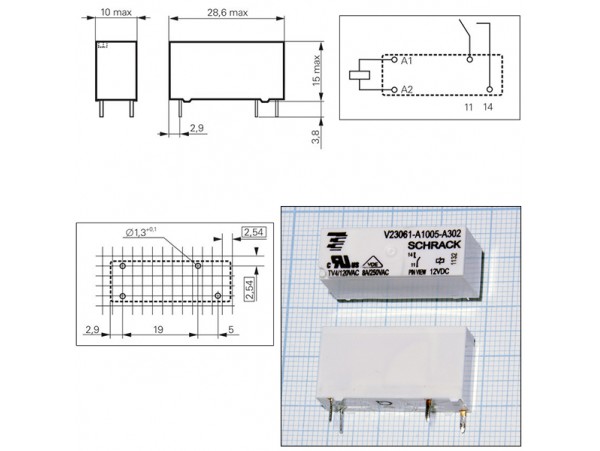 Реле 12VDC V23061-A1005-A302 1A 8A/250VAC