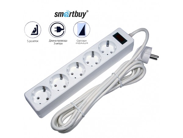 Фильтр сетевой 5 роз.3м  Smartbuy 10А с выкл.