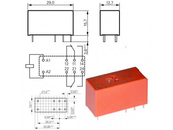 Реле 220VAC RT424730 2C 8A/250V