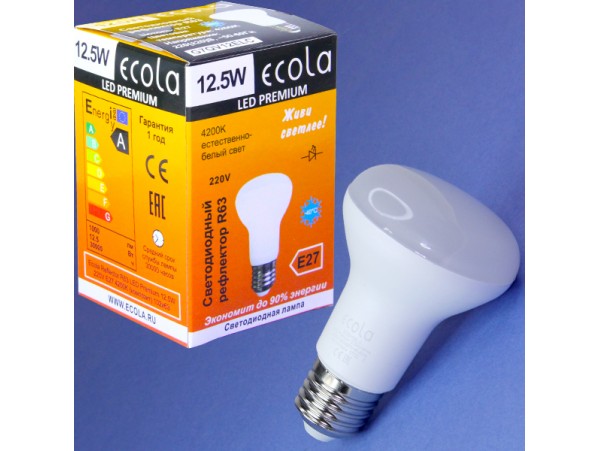 Лампа 220V 12,5W E27 4200K LED R63
