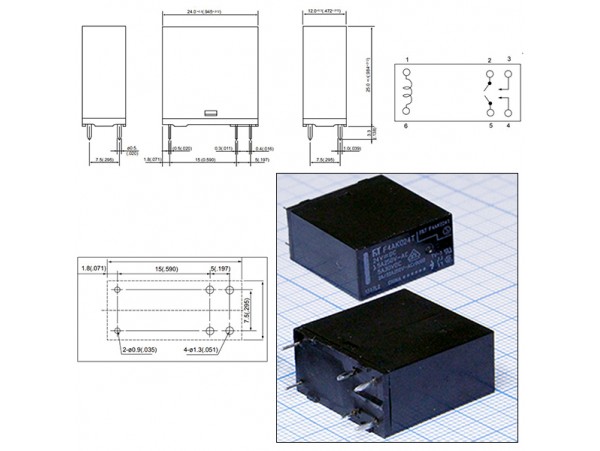 Реле 24VDC HF42F-024-2HST 2A 5A/250VAC
