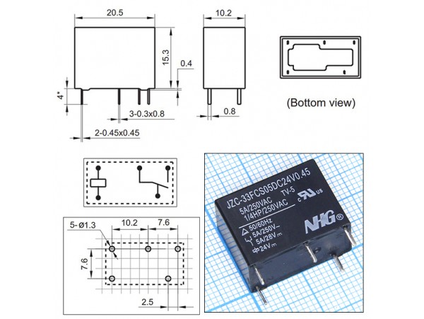 Реле 24VDC JZC-33FCSDC24V0.45 1C 5A/250VAC