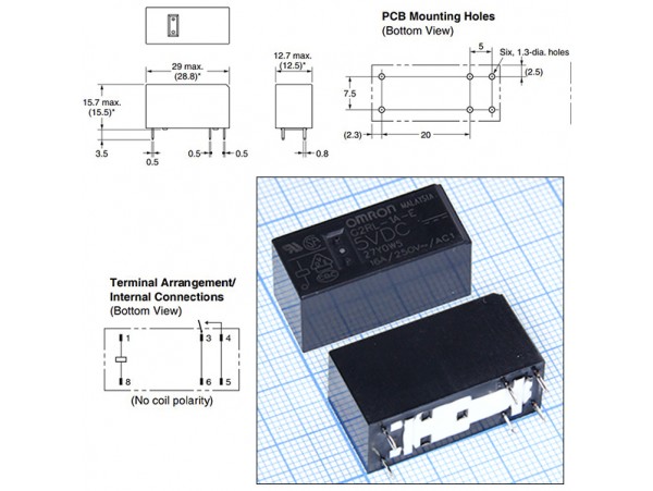 Реле 5VDC G2RL-1A-E 1A 16A/250VAC