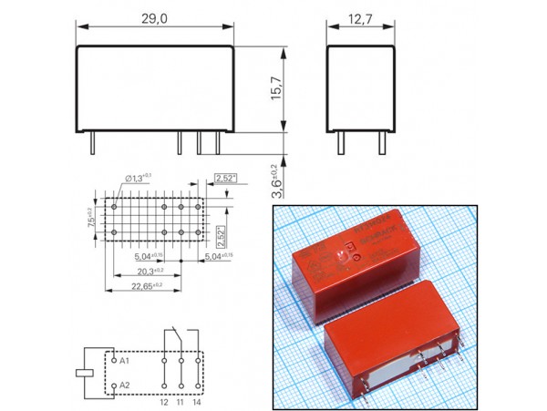 Реле 24VDC 9-1393239-8/RT314024 1C 16A/250VAC